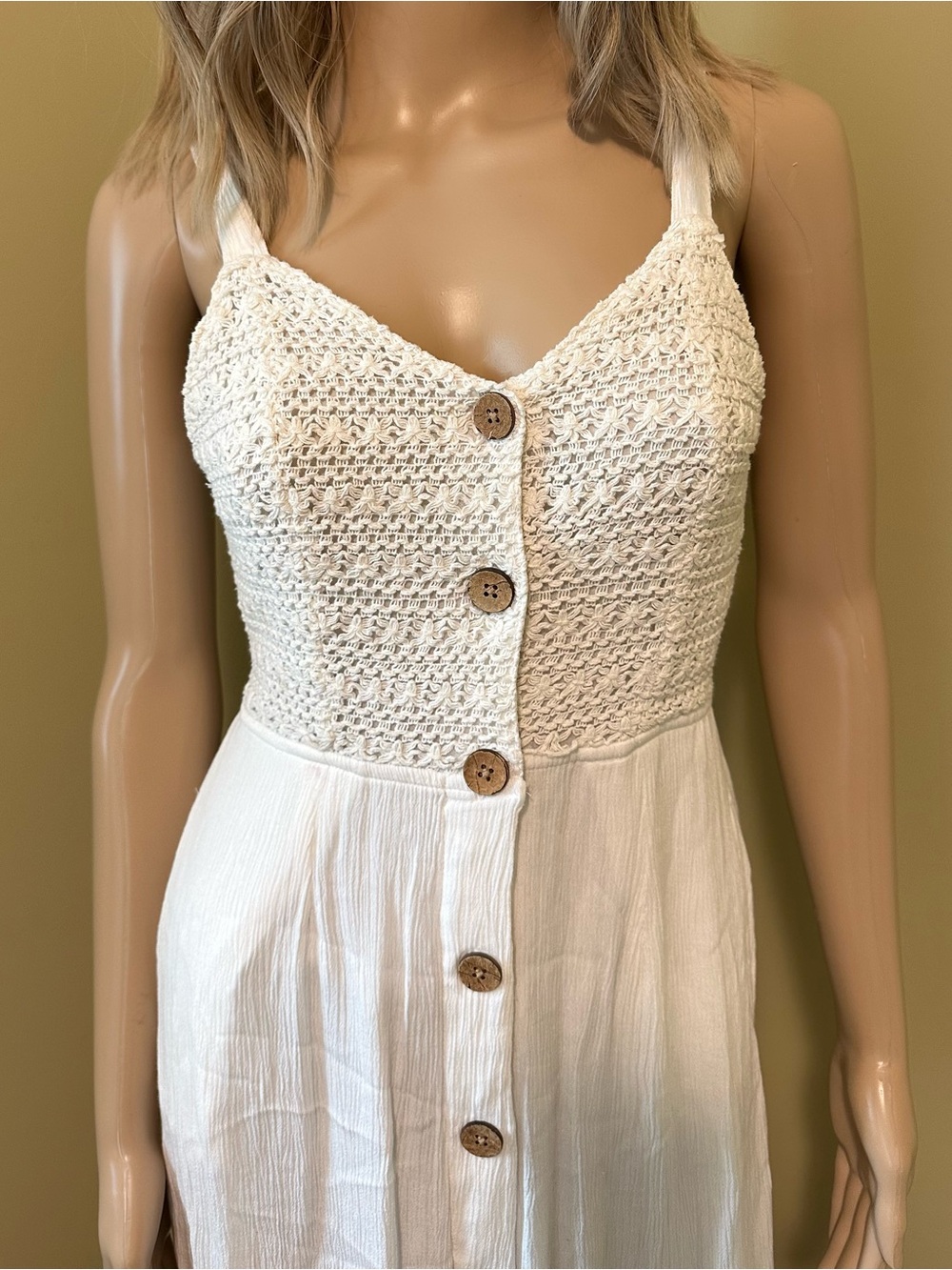 White Midi Dress Cutout Back Women’s XS Crocheted